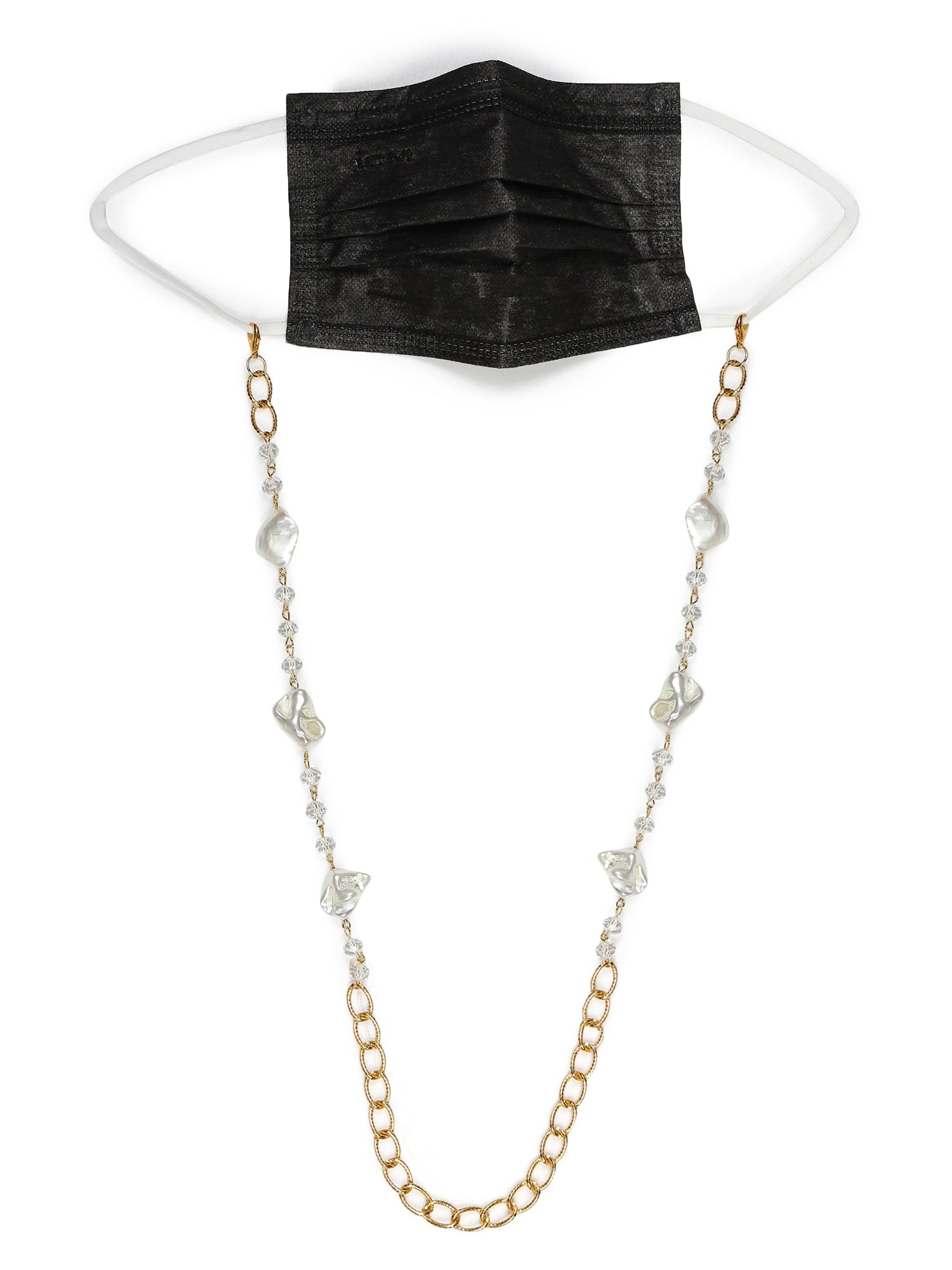Gold Toned Embellished Mask Chain - Ruby Raang | Grocsy