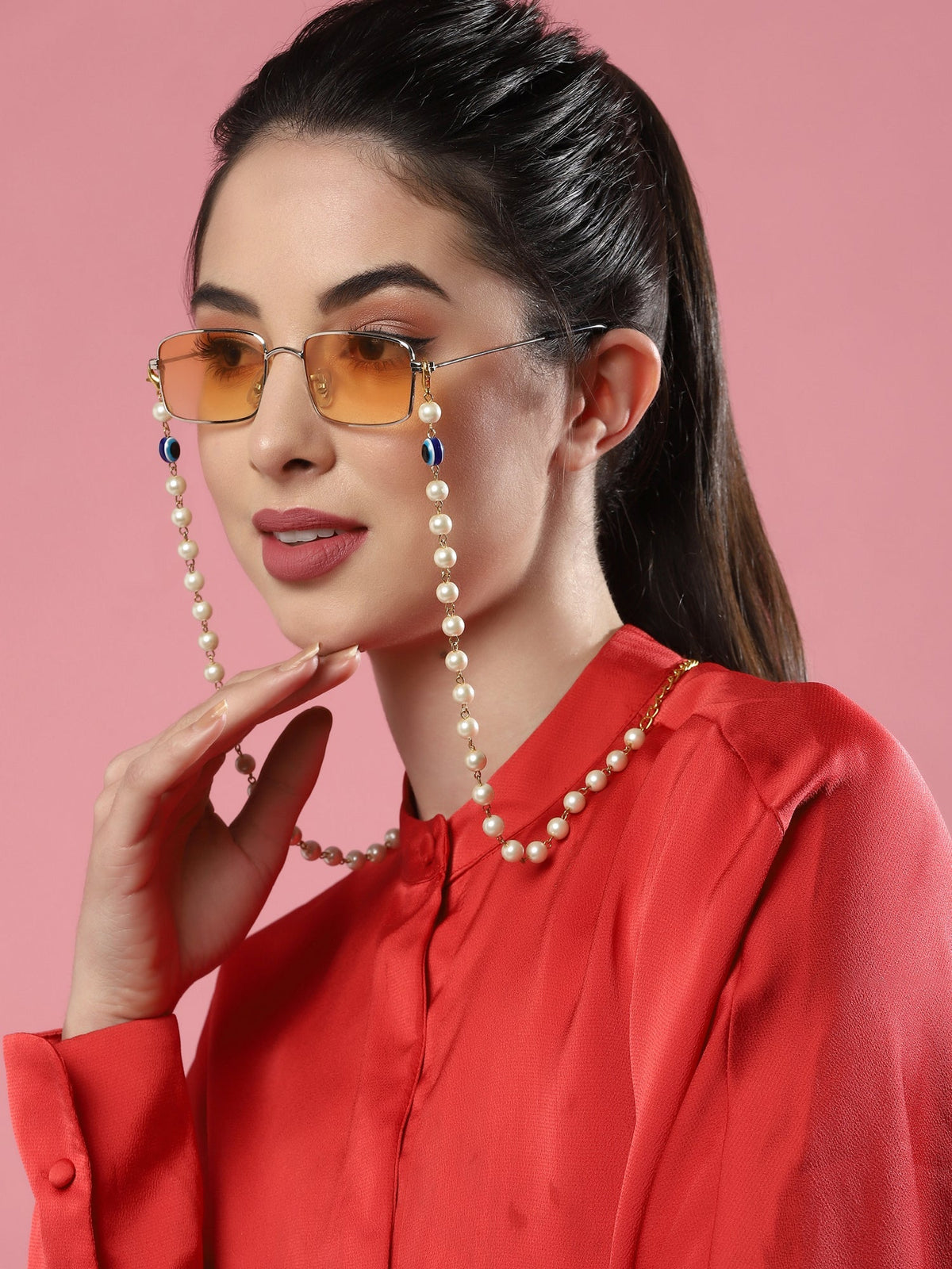 White Embellished Mask Chain - Ruby Raang | Grocsy