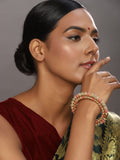 Gold-Polished Green Stone-Studded Beaded Meenakari Bangle - Ruby Raang