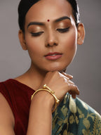 Gold-Polished White Red Stone Studded Beaded Bangle - Ruby Raang | Grocsy