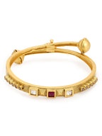 Gold-Polished White Red Stone Studded Beaded Bangle - Ruby Raang | Grocsy