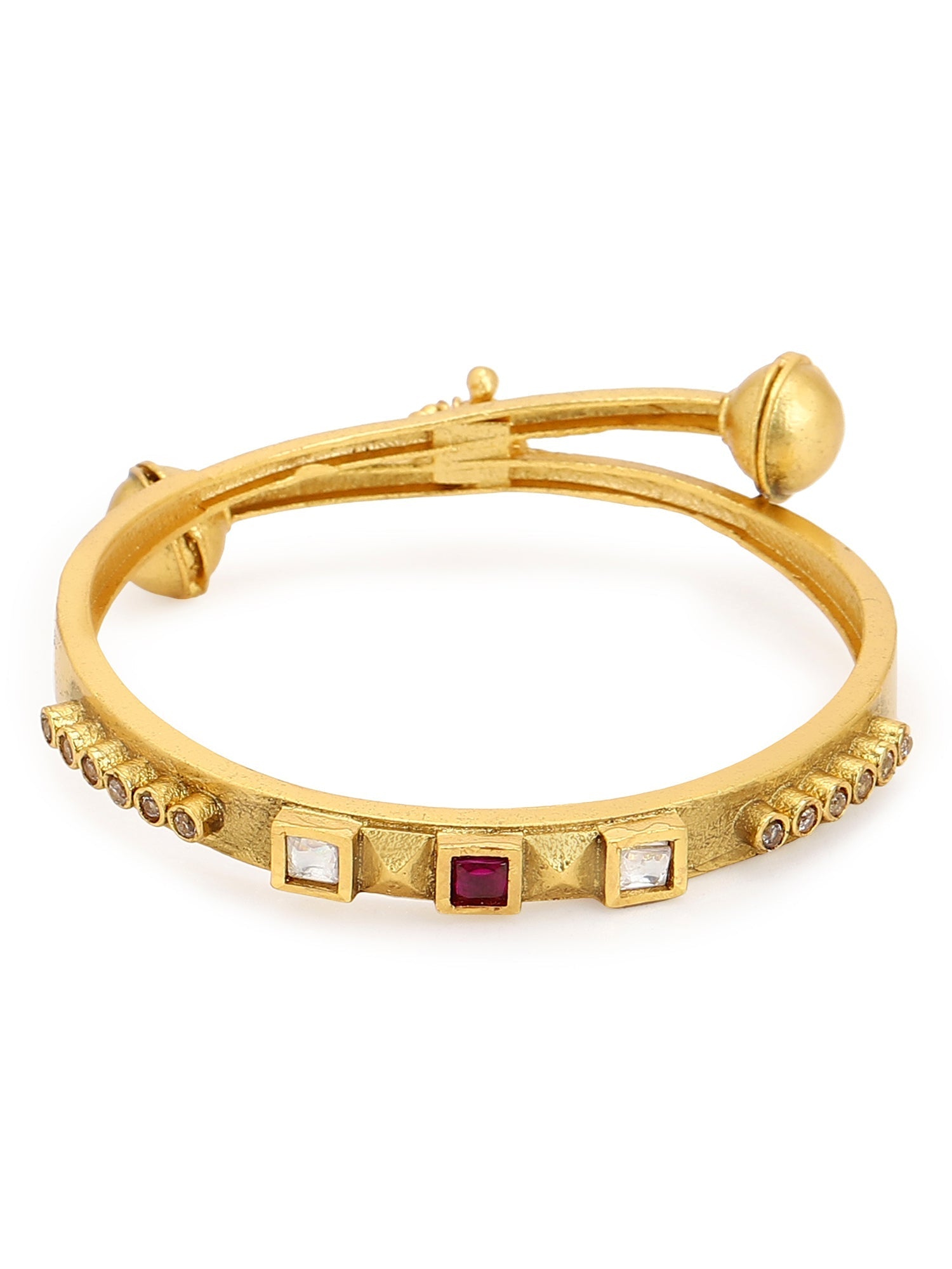 Gold-Polished White Red Stone Studded Beaded Bangle - Ruby Raang | Grocsy