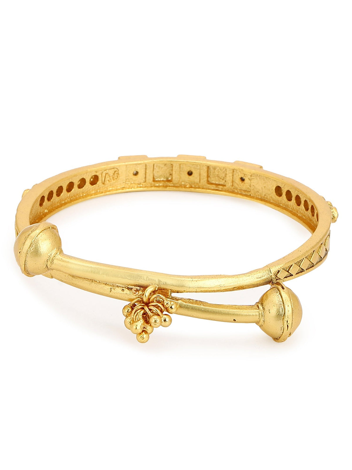 Gold-Polished White Red Stone Studded Beaded Bangle - Ruby Raang | Grocsy