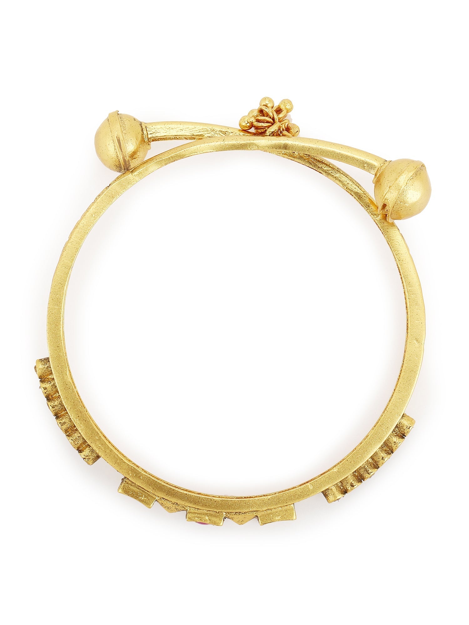 Gold-Polished White Red Stone Studded Beaded Bangle - Ruby Raang | Grocsy