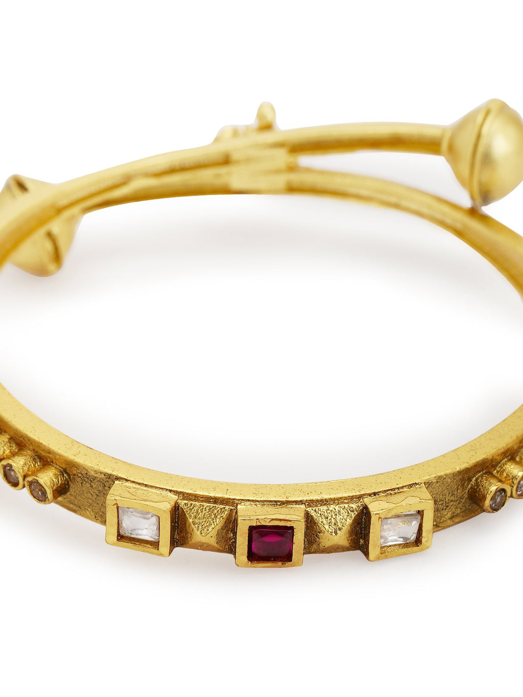 Gold-Polished White Red Stone Studded Beaded Bangle - Ruby Raang | Grocsy