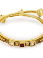 Gold-Polished White Red Stone Studded Beaded Bangle - Ruby Raang | Grocsy