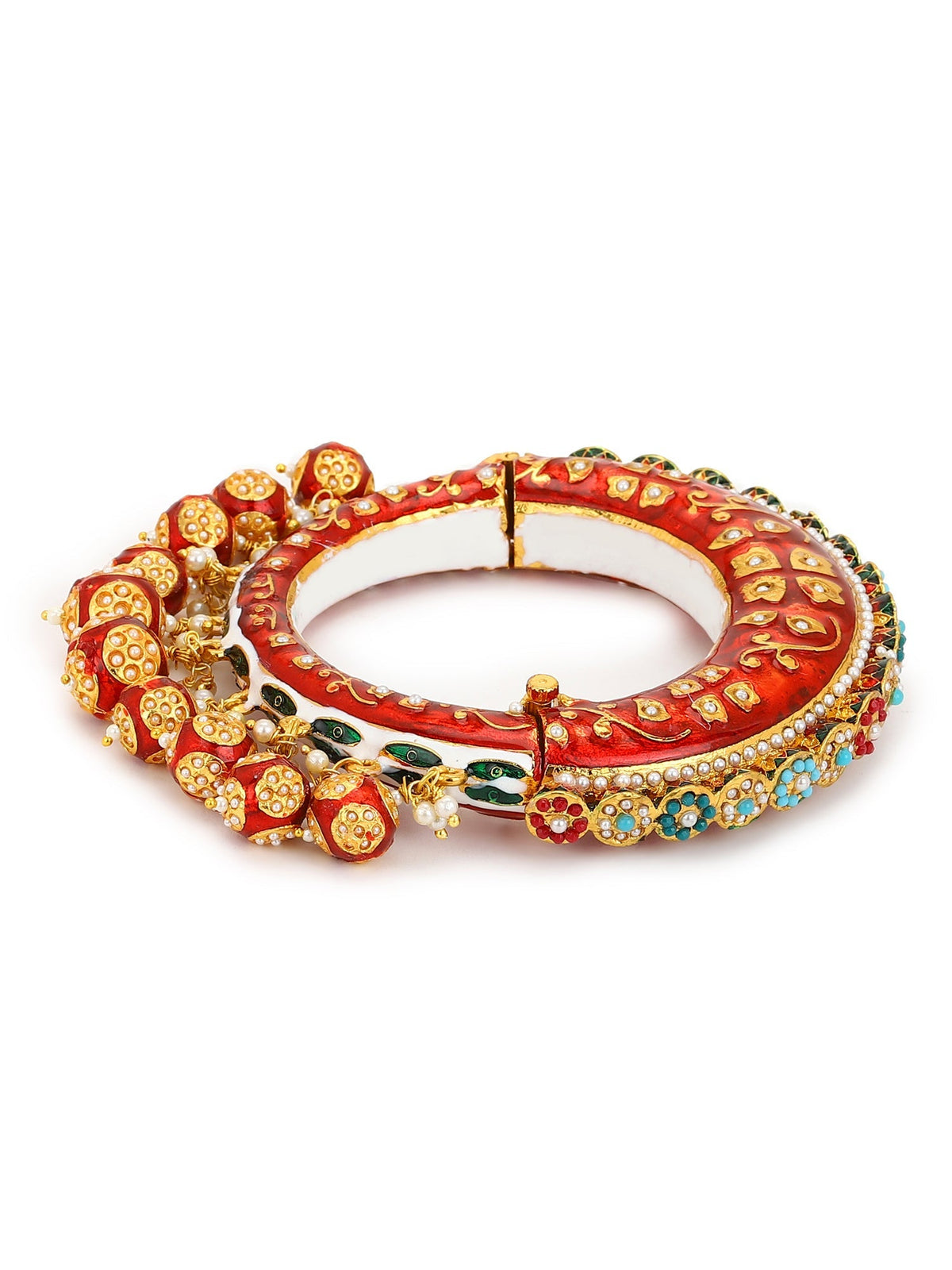 Gold-Polished Red Stone Studded Meenakari Bangle - Ruby Raang | Grocsy