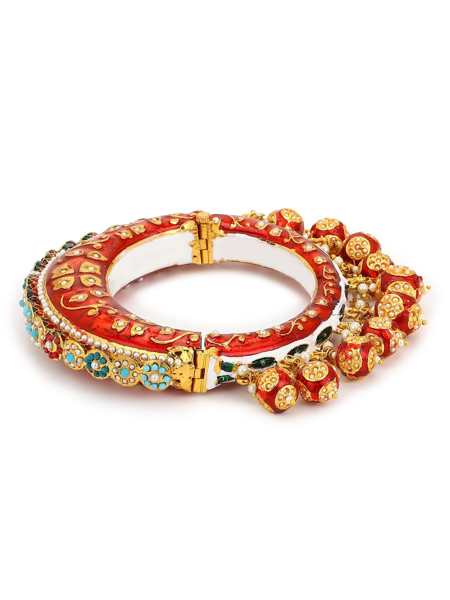 Gold-Polished Red Stone Studded Meenakari Bangle - Ruby Raang | Grocsy