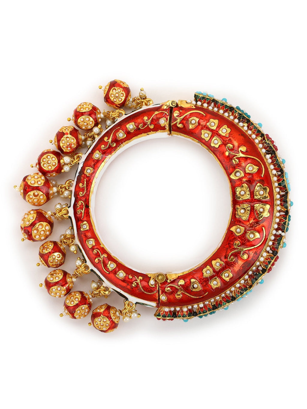 Gold-Polished Red Stone Studded Meenakari Bangle - Ruby Raang | Grocsy