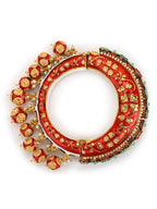 Gold-Polished Red Stone Studded Meenakari Bangle - Ruby Raang | Grocsy