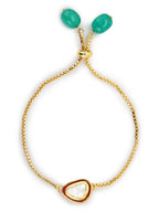 Women's Gold-Polished Green Brass Kundan Charm Bracelet - Ruby Raang