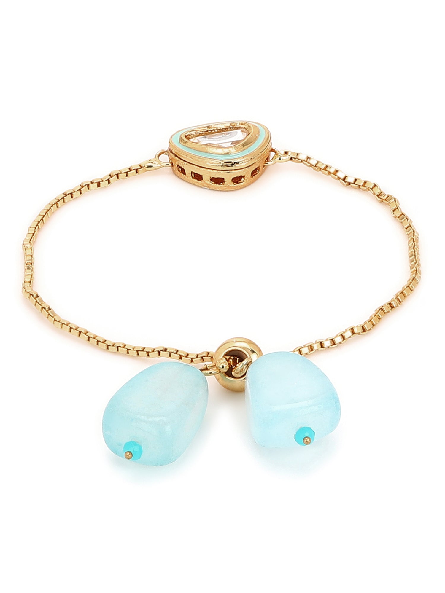Women's Blue Gold-Toned Brass Handcrafted Gold-Polished Charm Bracelet - Ruby Raang | Grocsy