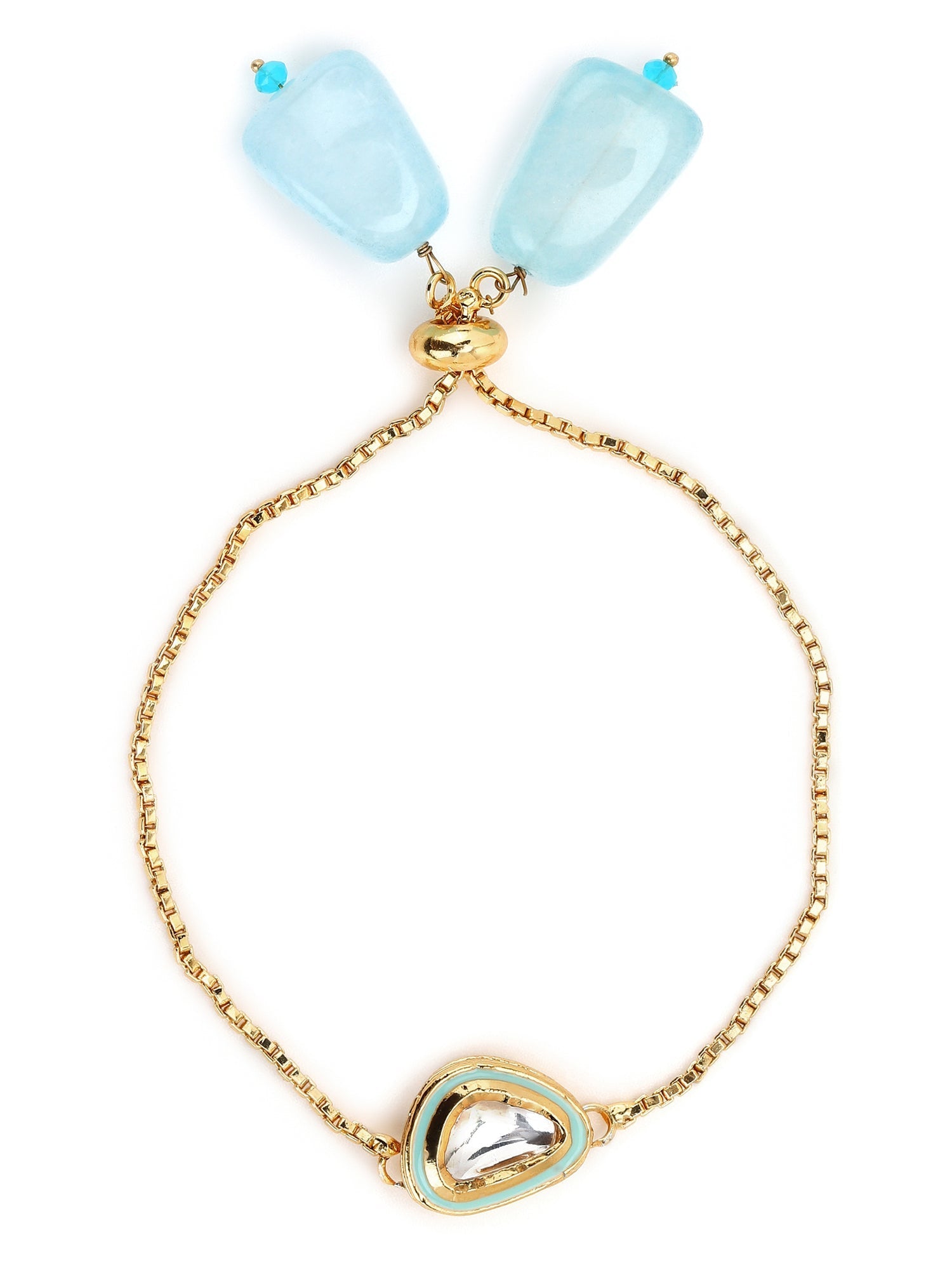 Women's Blue Gold-Toned Brass Handcrafted Gold-Polished Charm Bracelet - Ruby Raang | Grocsy