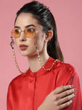 Gold-Polished Pearl Beaded Mask Chain - Ruby Raang | Grocsy