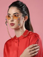 Gold-Polished Pearl Beaded Mask Chain - Ruby Raang | Grocsy