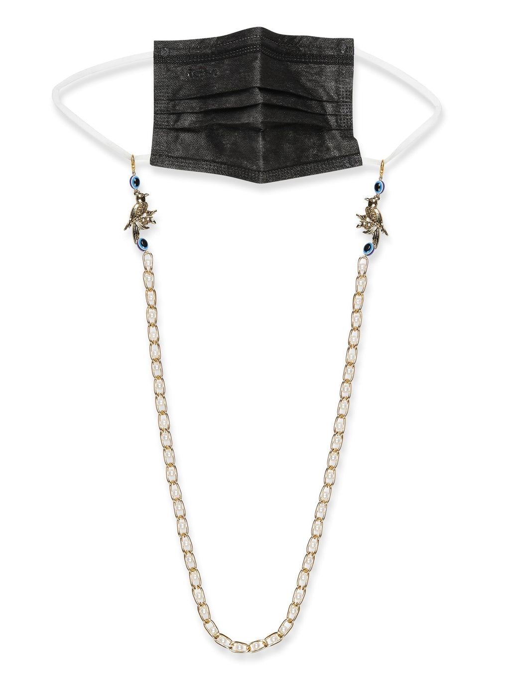 Gold-Polished Pearl Beaded Mask Chain - Ruby Raang | Grocsy