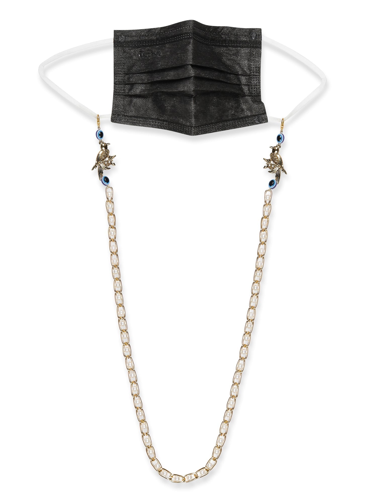 Gold-Polished Pearl Beaded Mask Chain - Ruby Raang | Grocsy