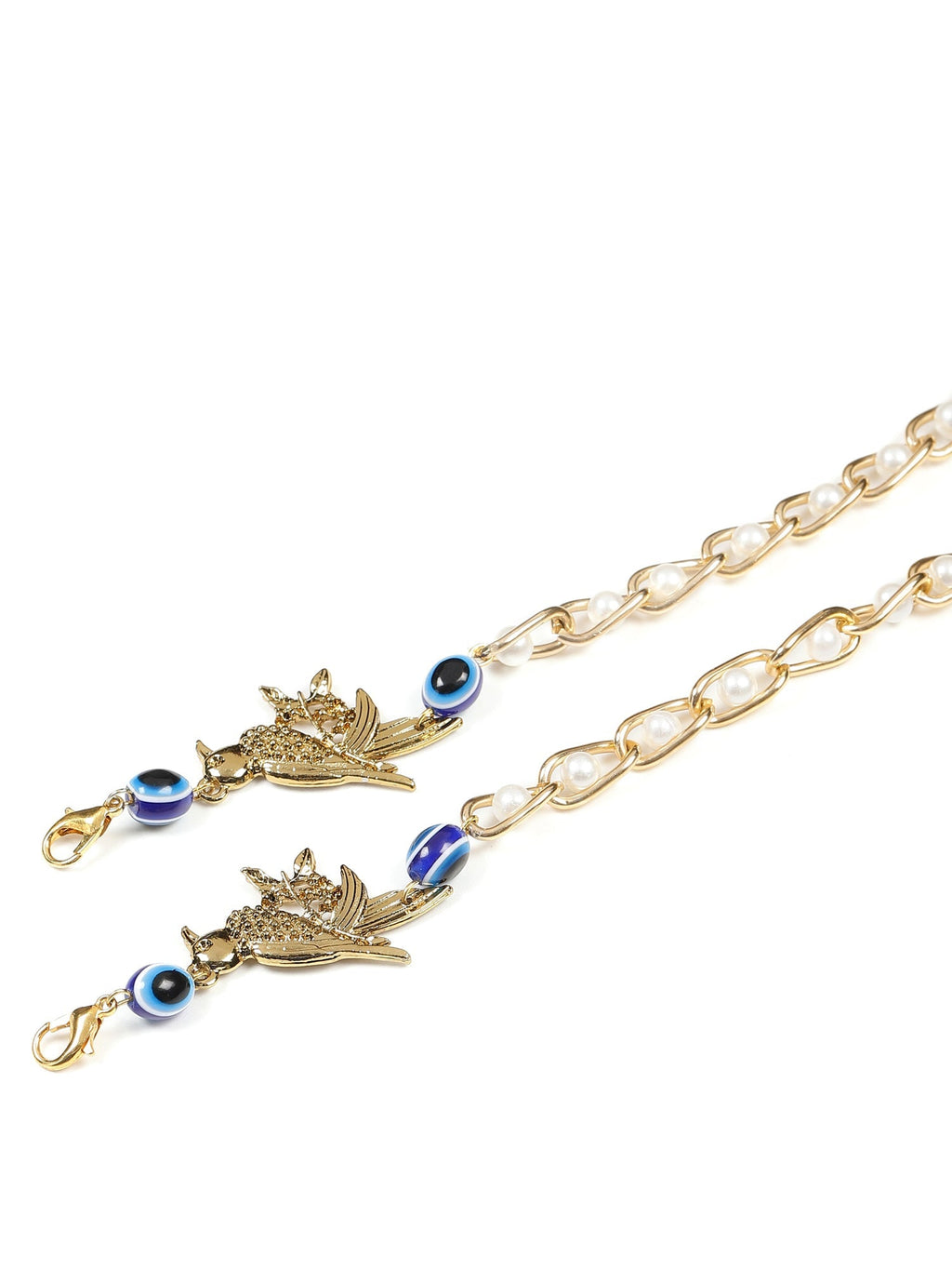 Gold-Polished Pearl Beaded Mask Chain - Ruby Raang | Grocsy