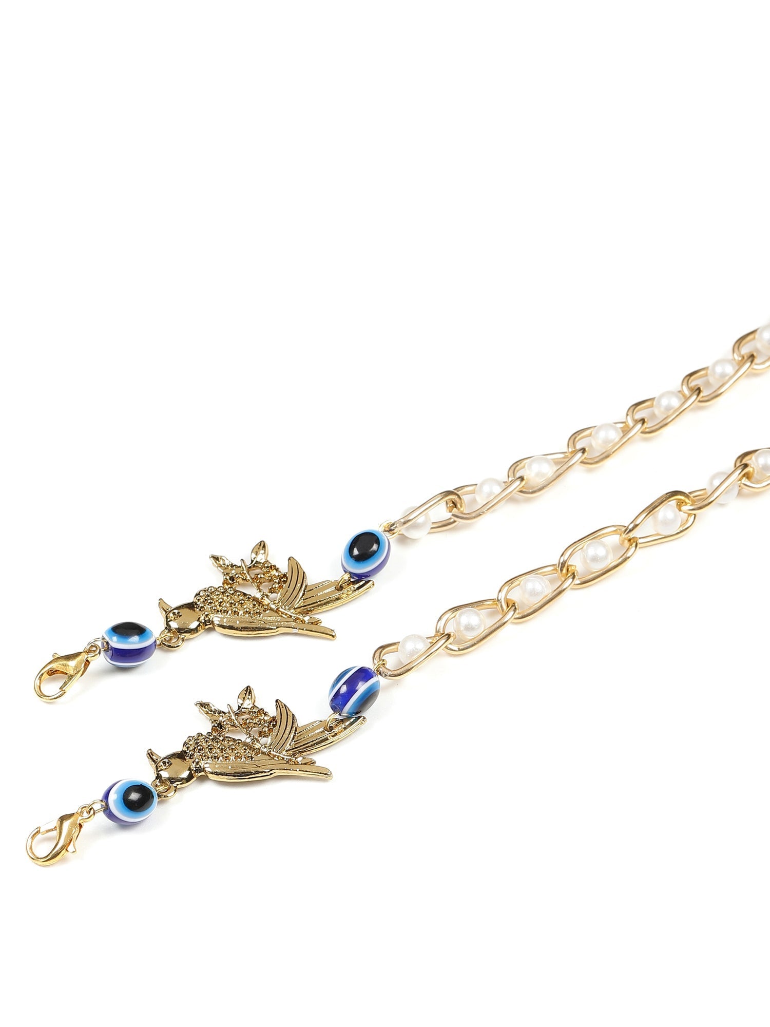 Gold-Polished Pearl Beaded Mask Chain - Ruby Raang | Grocsy