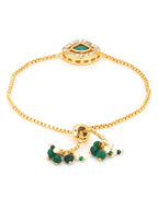 Women's Gold-Polished Green Brass Charm Bracelet - Ruby Raang