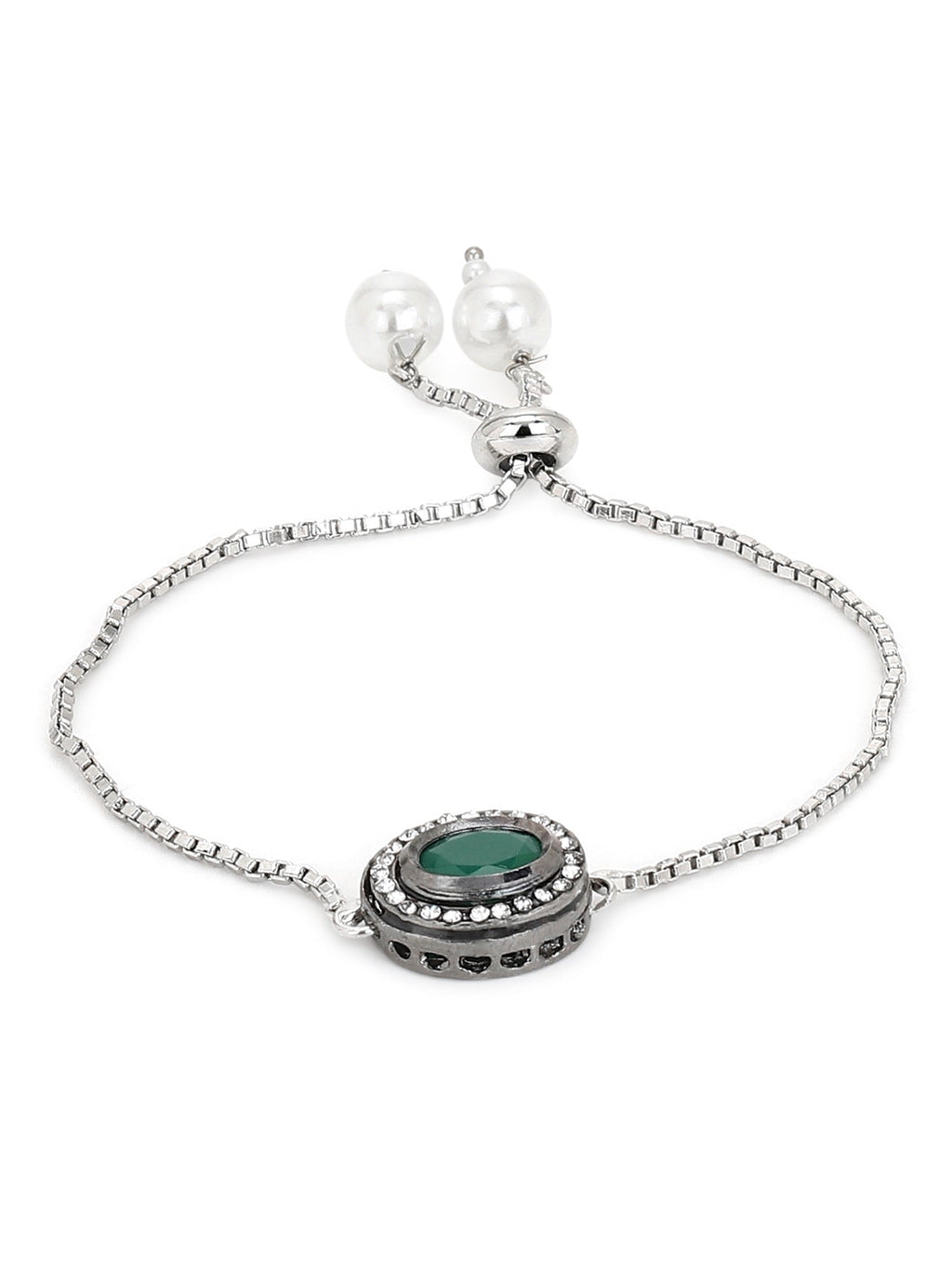 Women's Green Silver-Plated Brass Charm Bracelet - Ruby Raang