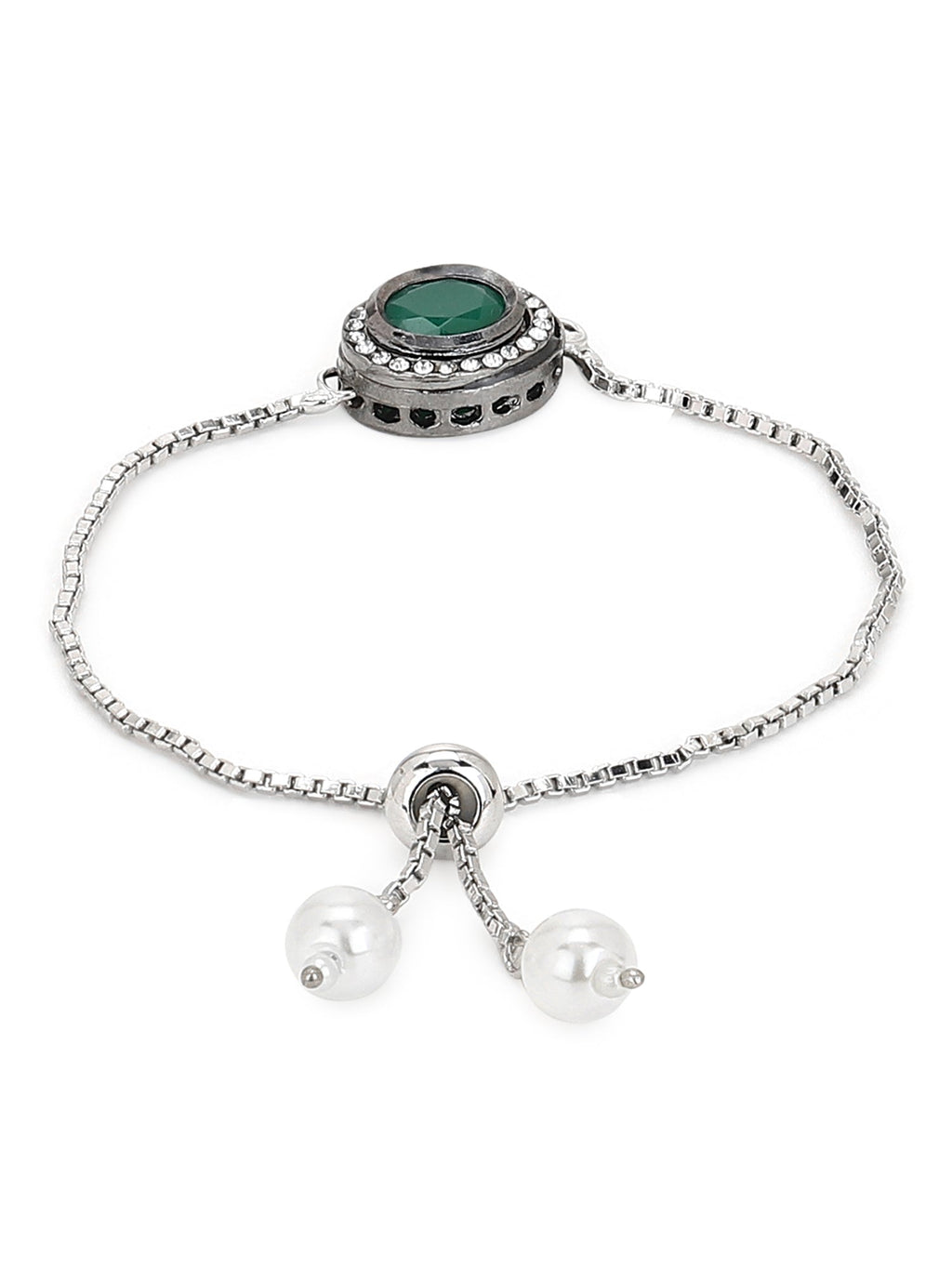 Women's Green Silver-Plated Brass Charm Bracelet - Ruby Raang