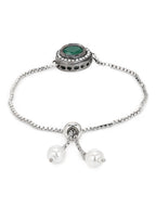 Women's Green Silver-Plated Brass Charm Bracelet - Ruby Raang