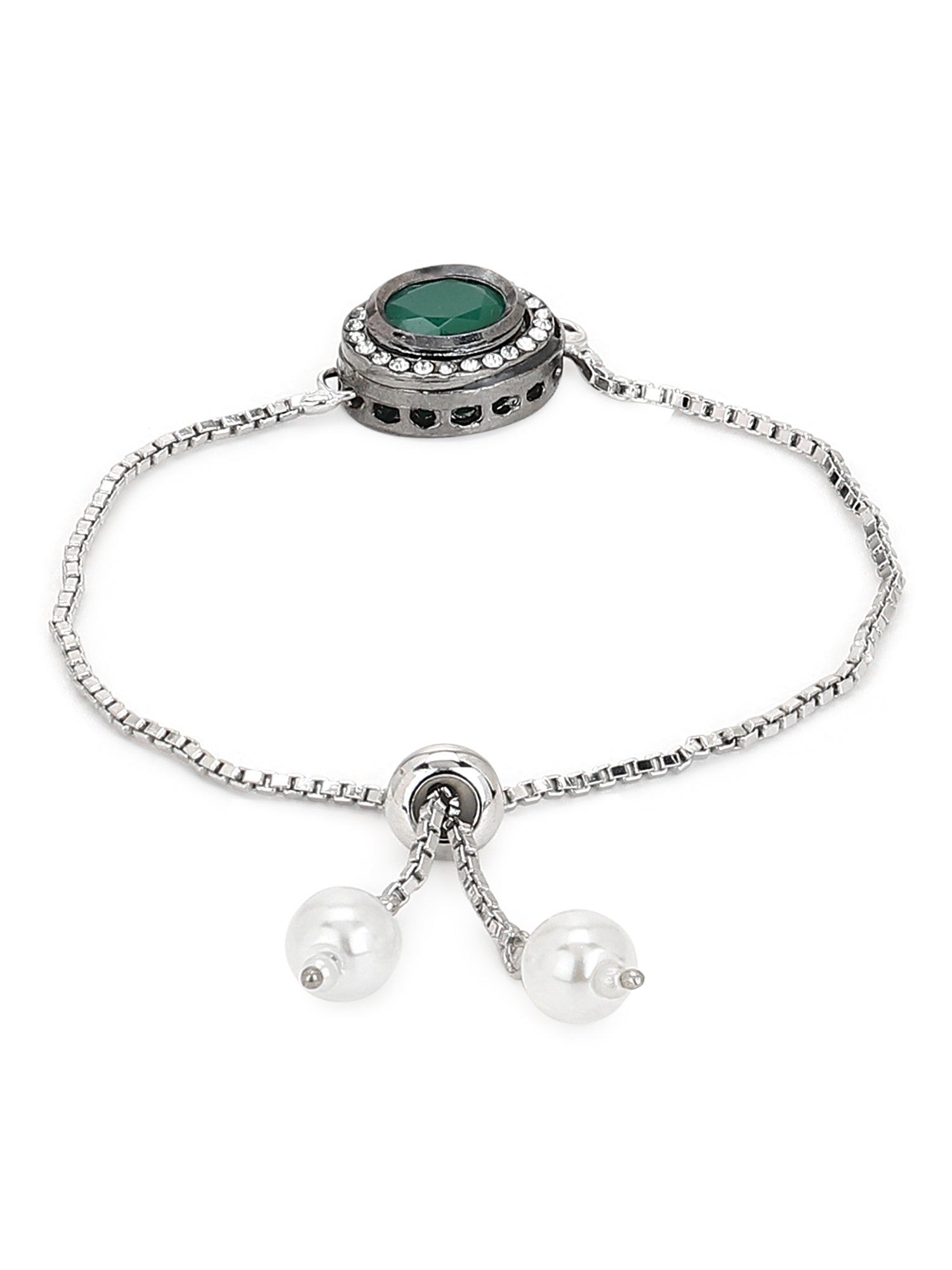 Women's Green Silver-Plated Brass Charm Bracelet - Ruby Raang