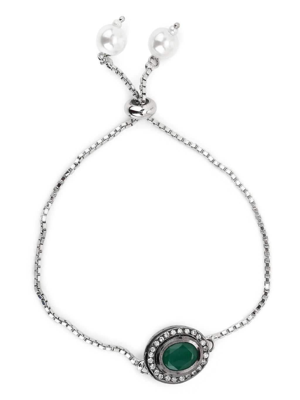 Women's Green Silver-Plated Brass Charm Bracelet - Ruby Raang