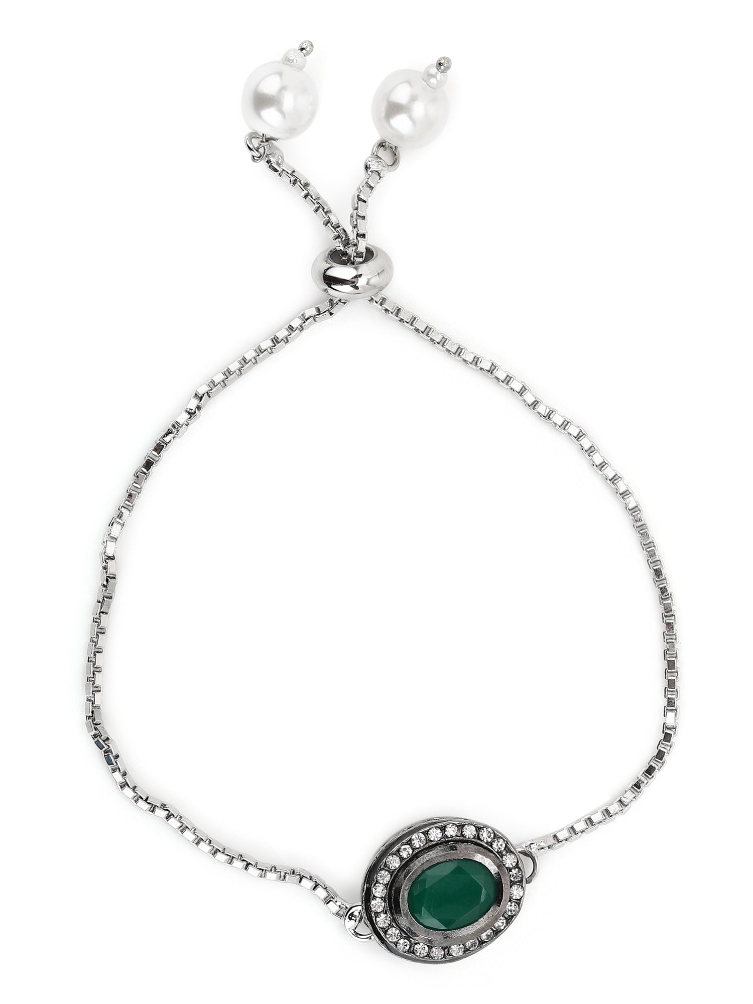 Women's Green Silver-Plated Brass Charm Bracelet - Ruby Raang