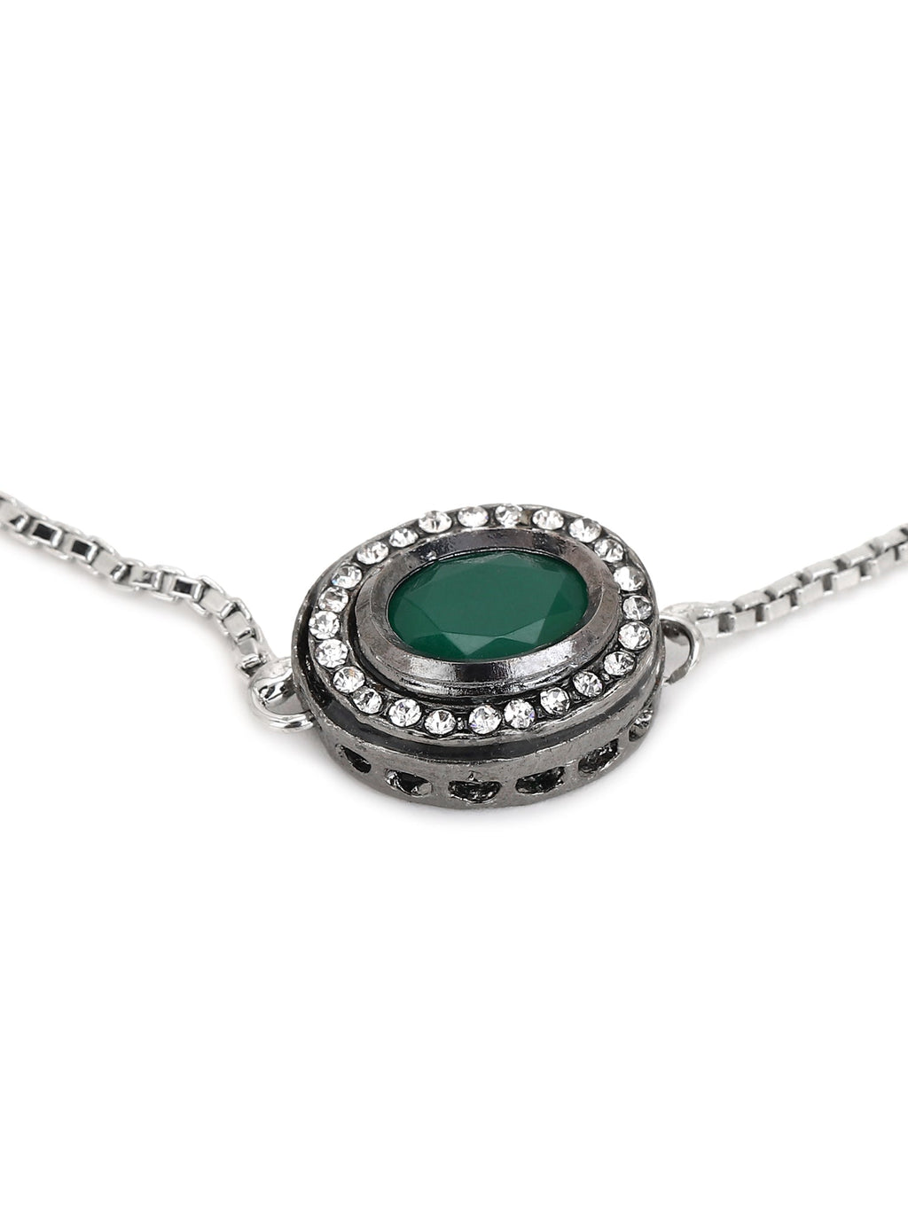 Women's Green Silver-Plated Brass Charm Bracelet - Ruby Raang