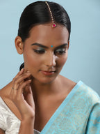 Gold-Polished Maroon Kundan Studded Maang Tikka - Ruby Raang | Grocsy