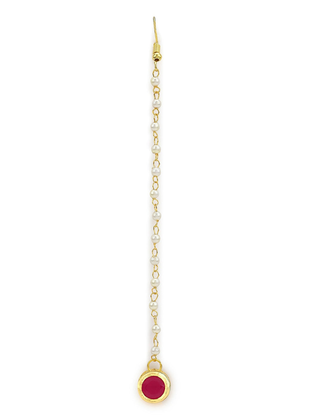 Gold-Polished Maroon Kundan Studded Maang Tikka - Ruby Raang | Grocsy