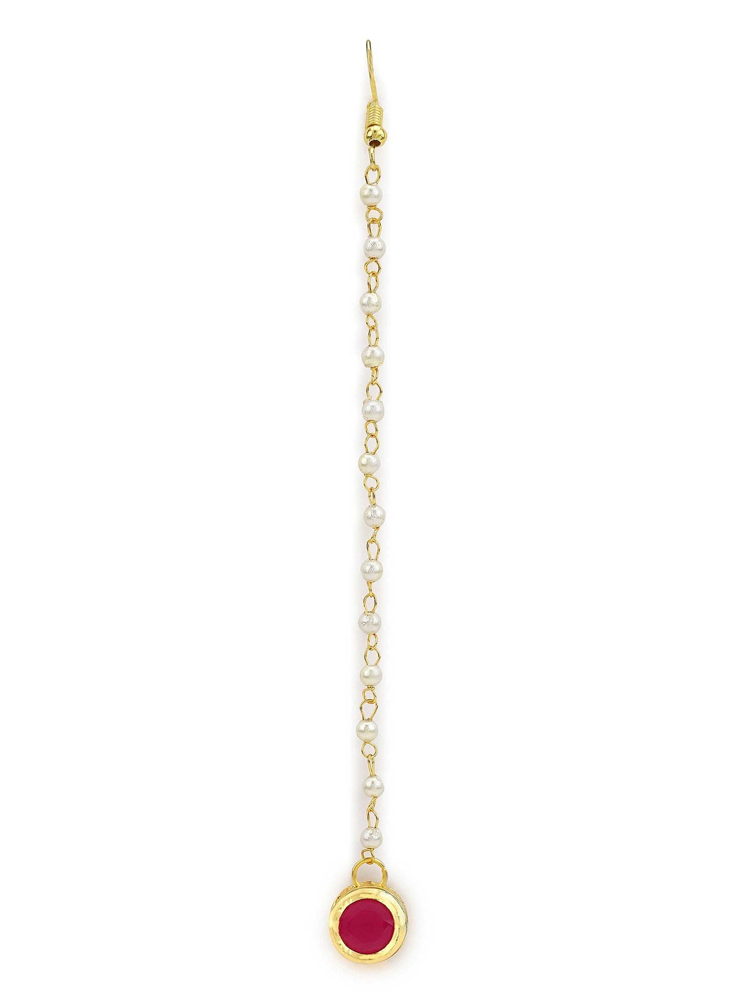 Gold-Polished Maroon Kundan Studded Maang Tikka - Ruby Raang | Grocsy