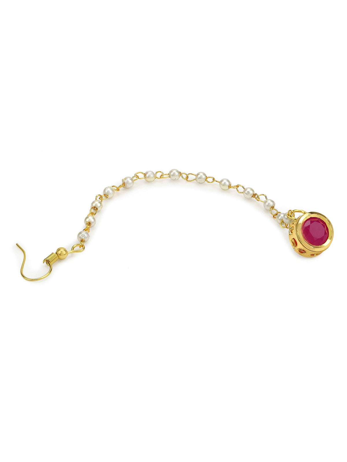 Gold-Polished Maroon Kundan Studded Maang Tikka - Ruby Raang | Grocsy