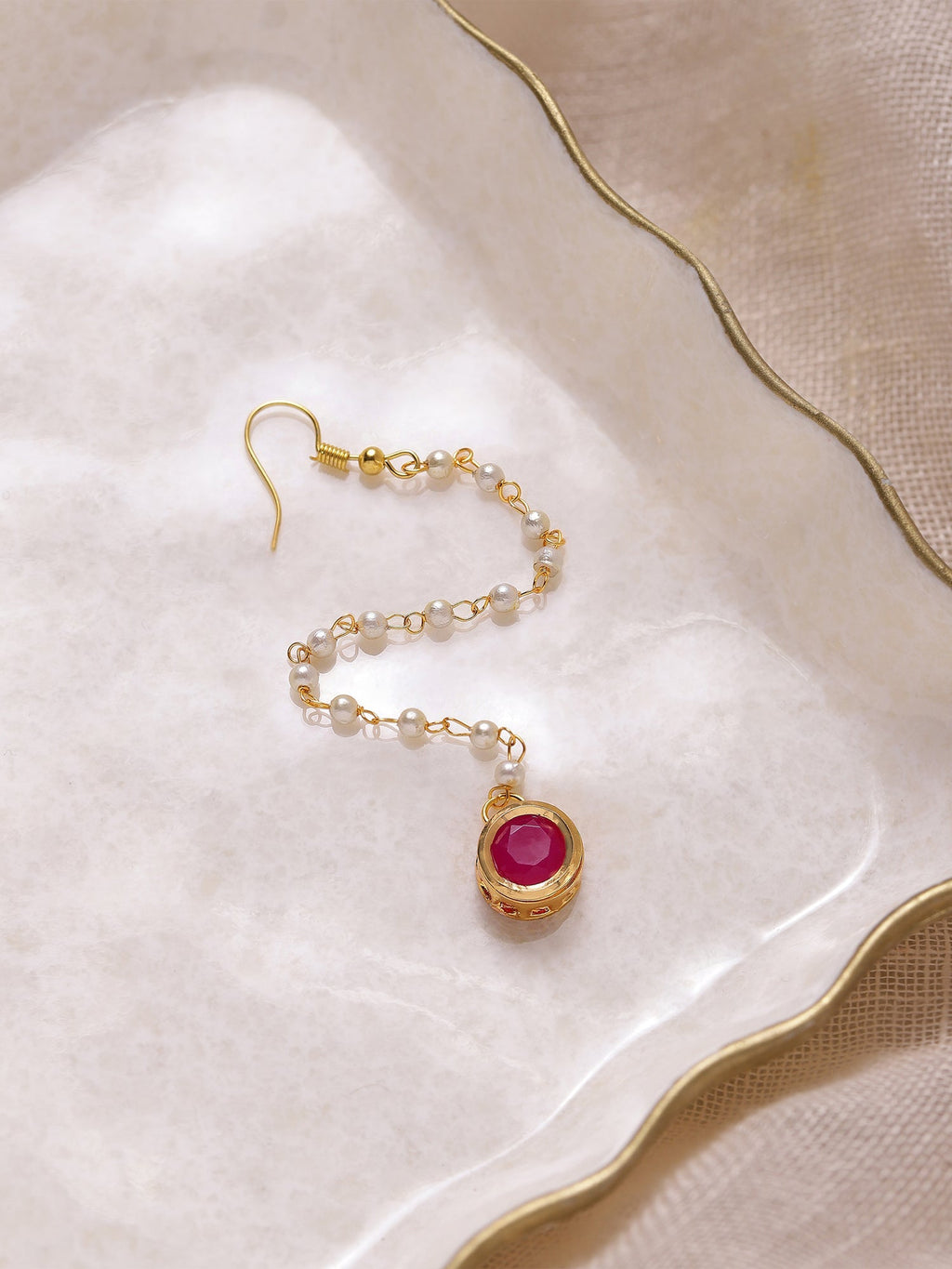 Gold-Polished Maroon Kundan Studded Maang Tikka - Ruby Raang | Grocsy