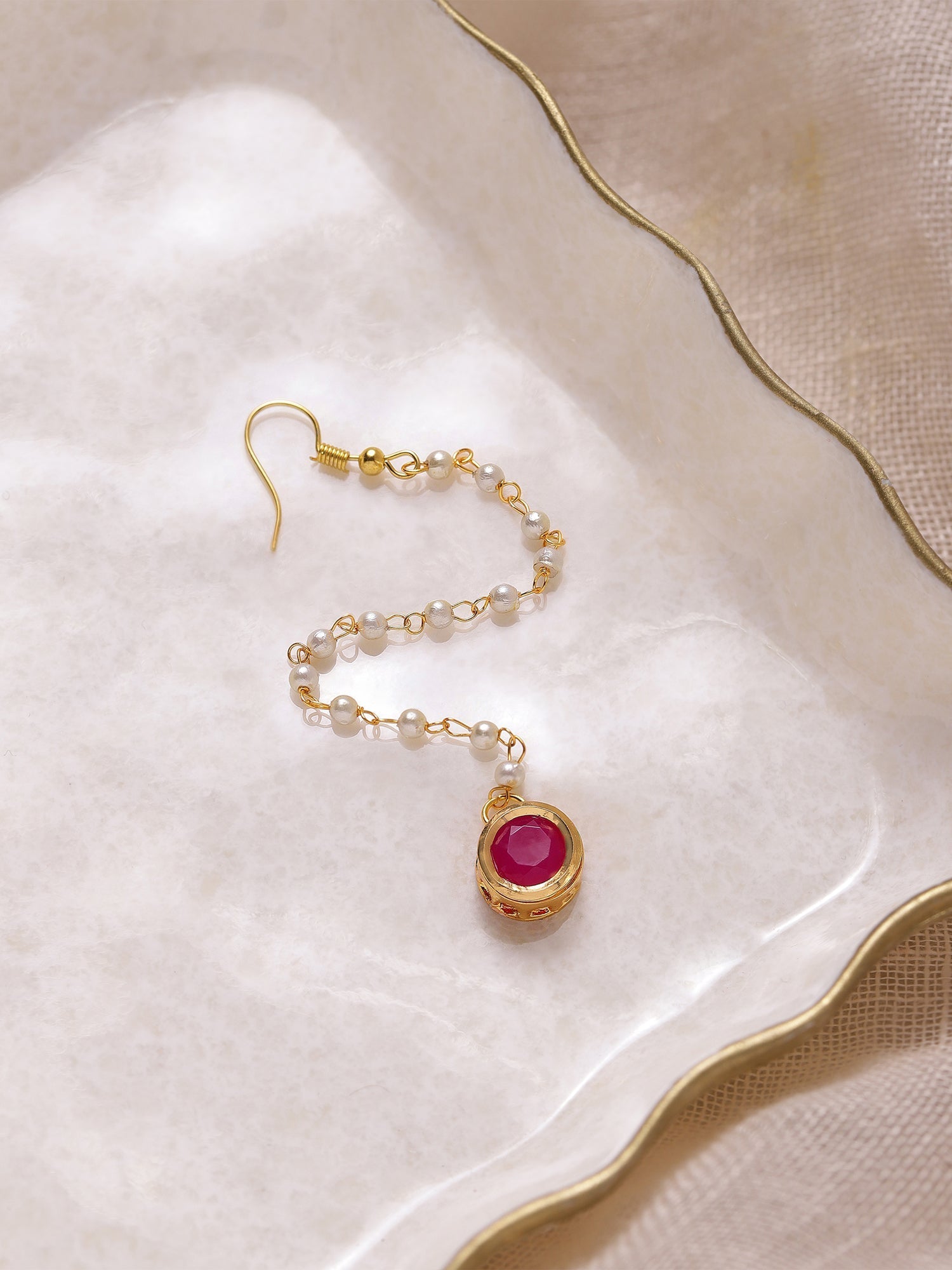 Gold-Polished Maroon Kundan Studded Maang Tikka - Ruby Raang | Grocsy