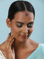 Gold-Polished Maroon White Kundan Stone -Studded Maang Tikka - Ruby Raang | Grocsy