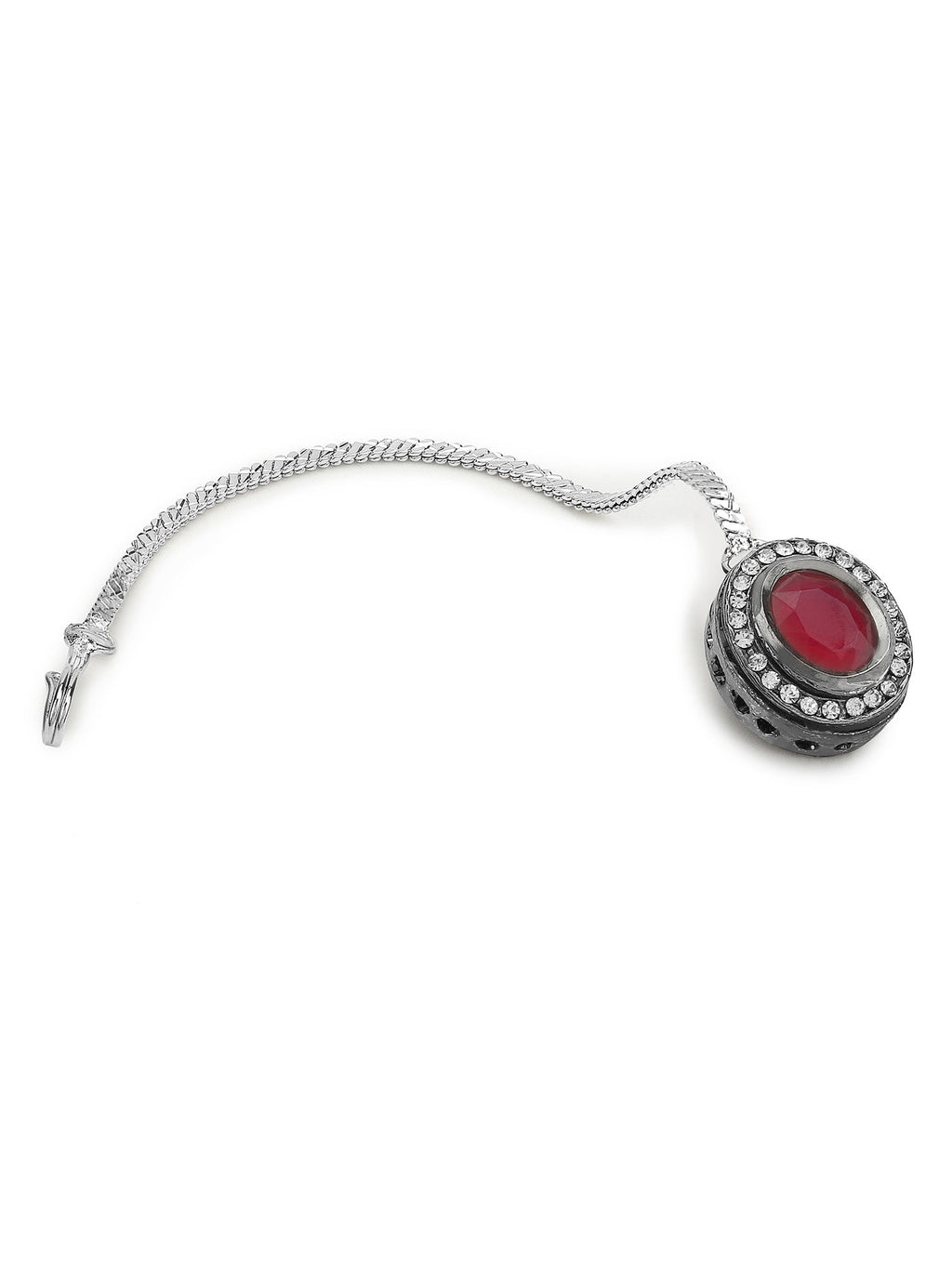 Gold-Polished Maroon White Kundan Stone -Studded Maang Tikka - Ruby Raang | Grocsy