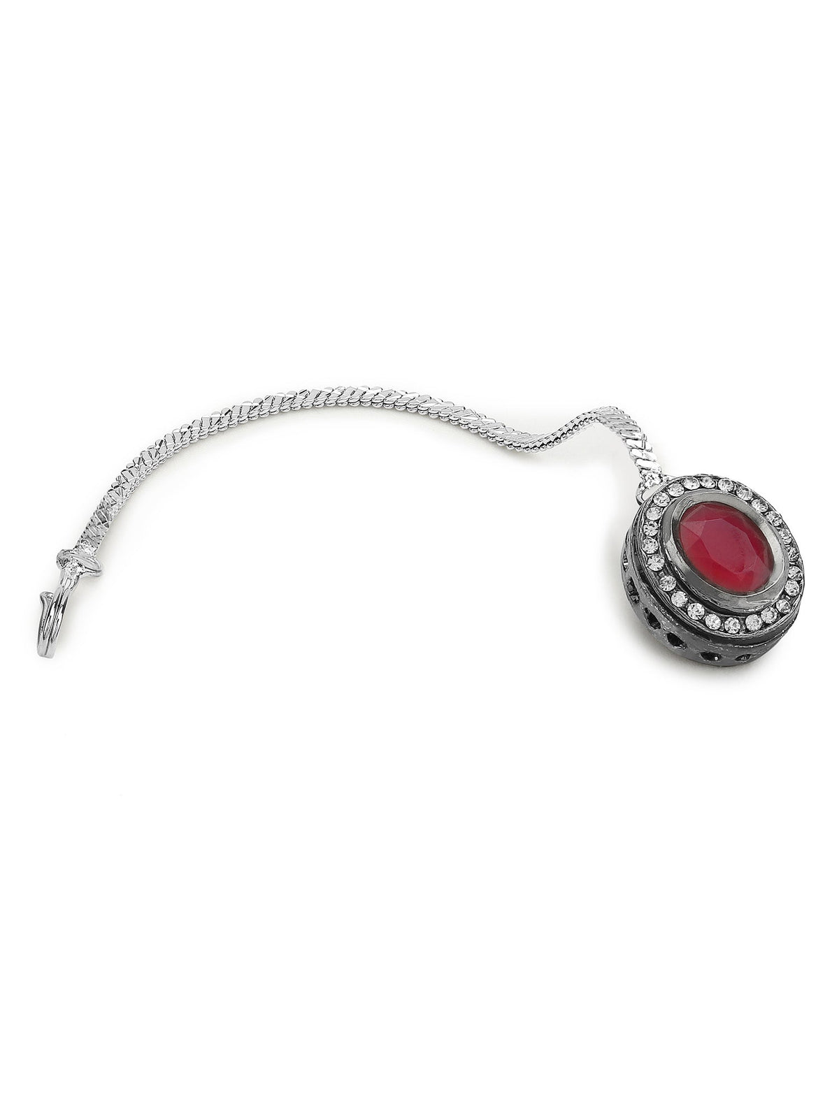 Gold-Polished Maroon White Kundan Stone -Studded Maang Tikka - Ruby Raang | Grocsy