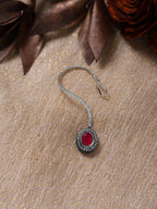 Gold-Polished Maroon White Kundan Stone -Studded Maang Tikka - Ruby Raang | Grocsy