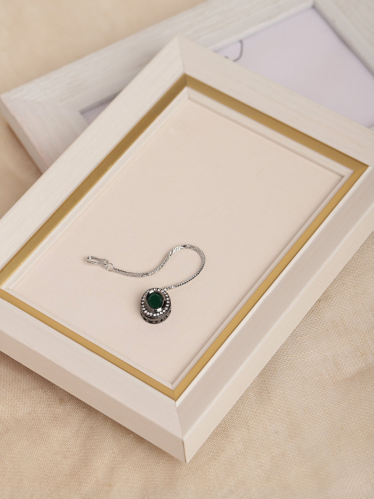 Silver-Plated Green Kundan Stone-Studded Maang Tikka - Ruby Raang | Grocsy