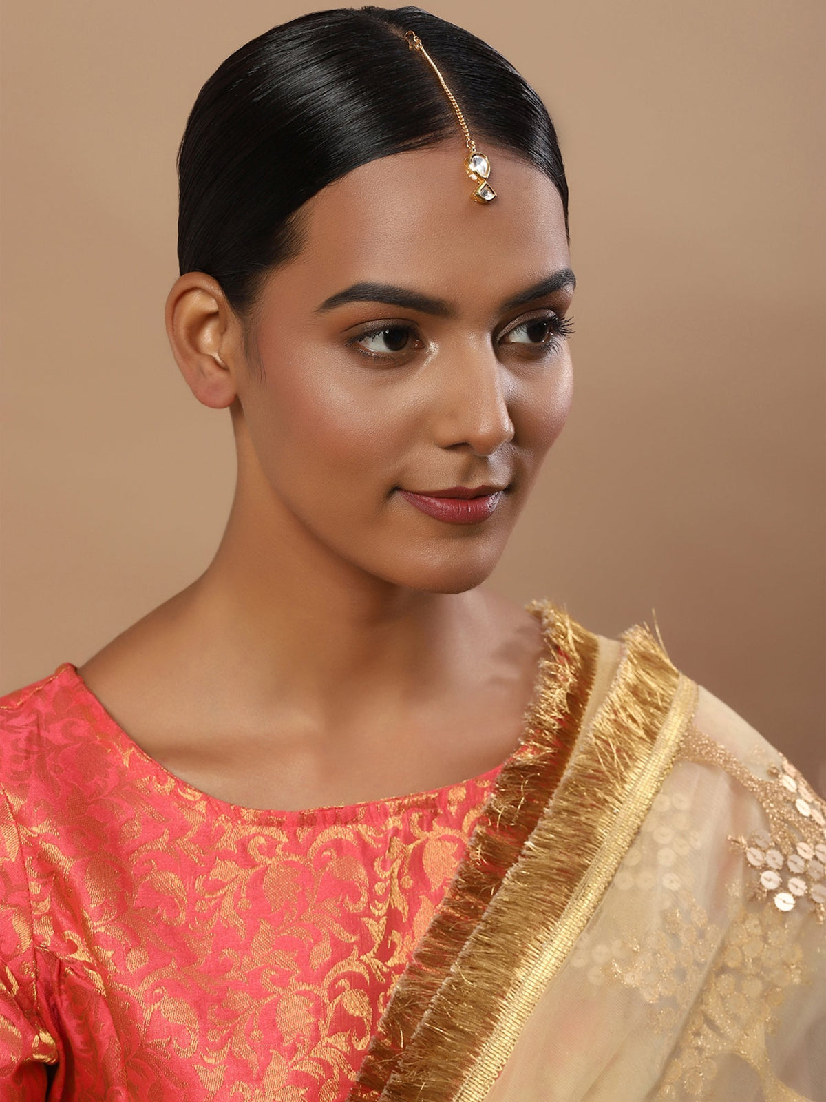 Gold-Polished White Kundan-Studded Maang Tikka - Ruby Raang | Grocsy