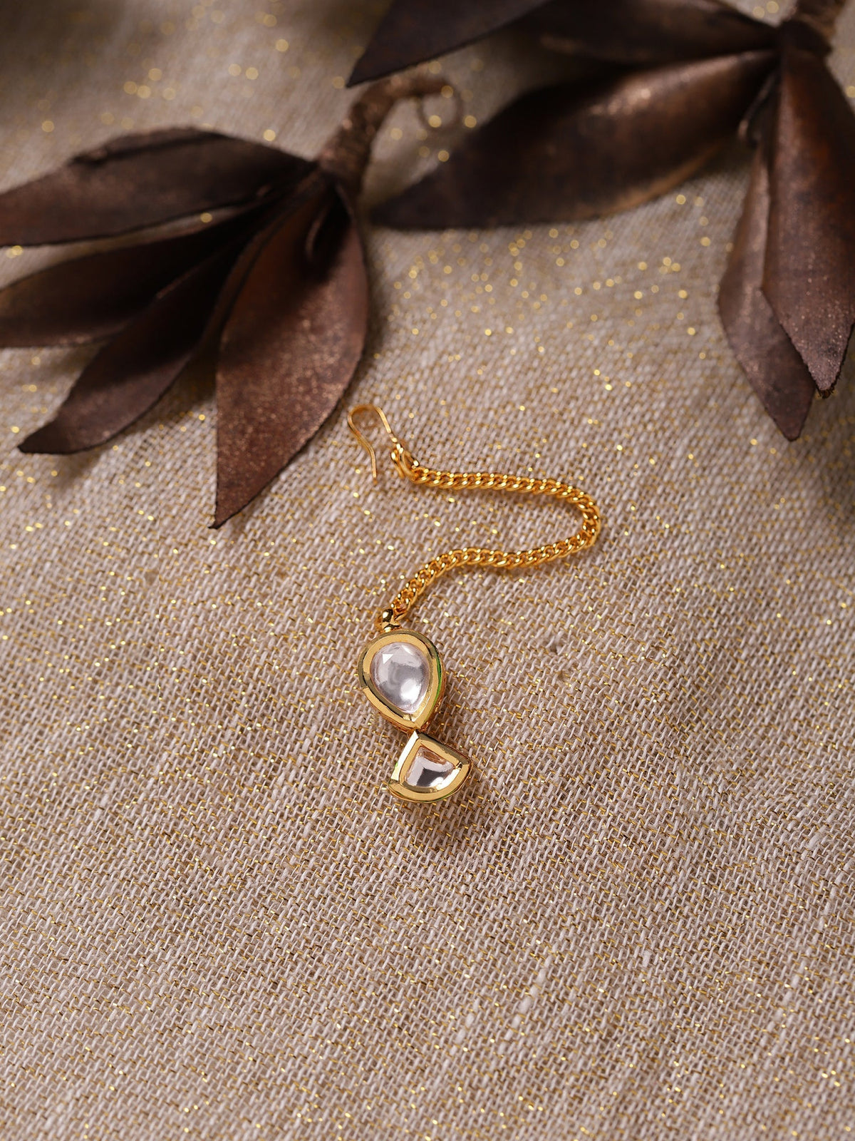 Gold-Polished White Kundan-Studded Maang Tikka - Ruby Raang | Grocsy