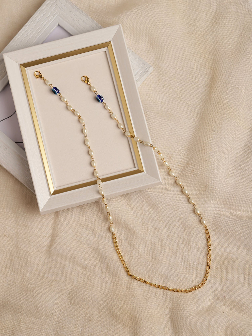 Gold-Toned Embellished Mask Chain - Ruby Raang | Grocsy