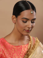 White Gold-Toned Plated Kundan-Studded Pearl Beaded Maang Tikka - Ruby Raang | Grocsy