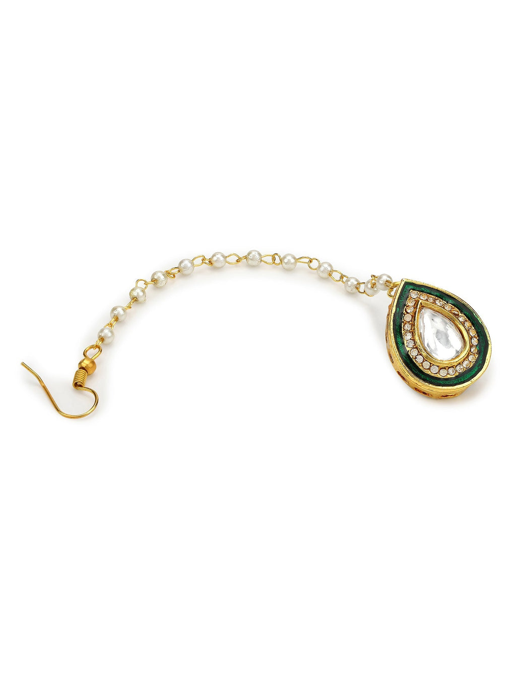 White Gold-Toned Plated Kundan-Studded Pearl Beaded Maang Tikka - Ruby Raang | Grocsy