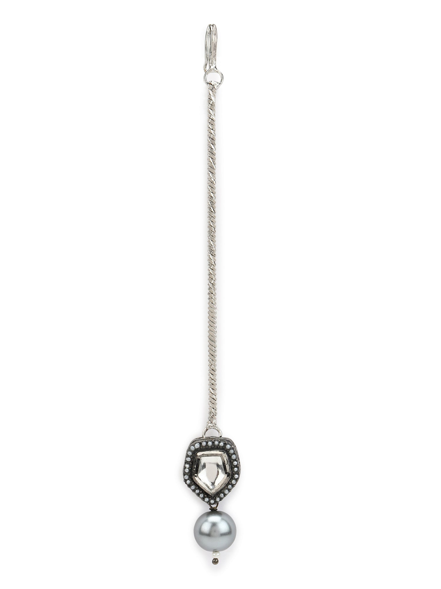 Women's Silver-Plated White Kundan Studded Maangtikka - Ruby Raang | Grocsy