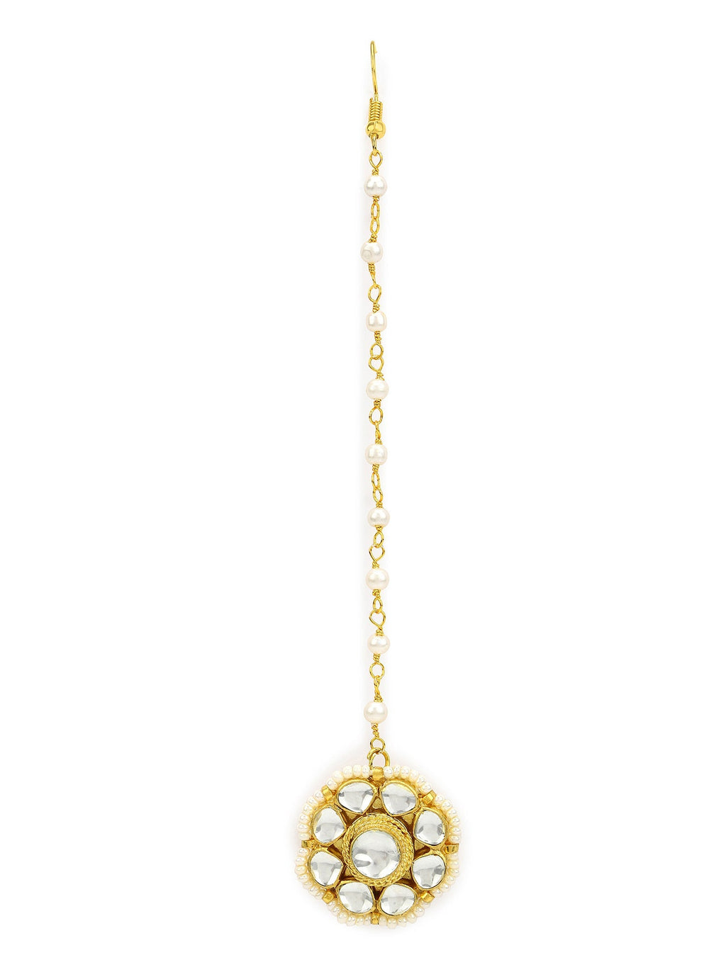 Gold-Polished white Maang Tikka - Ruby Raang | Grocsy