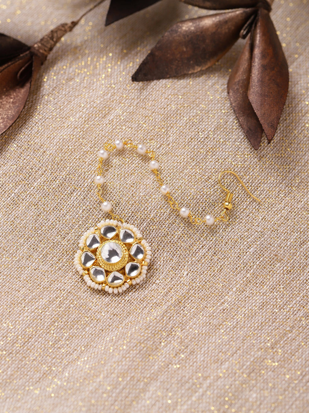 Gold-Polished white Maang Tikka - Ruby Raang | Grocsy